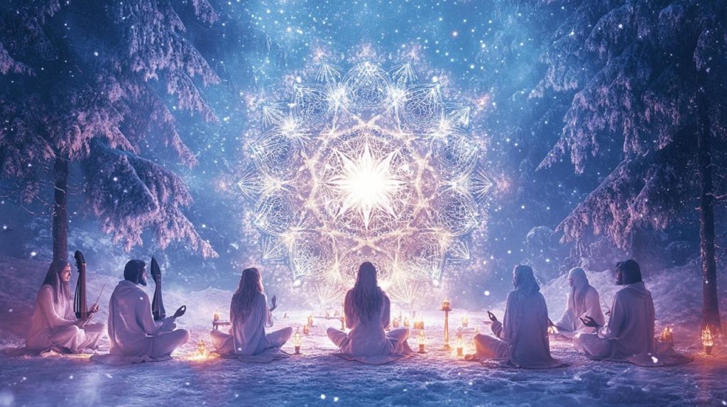 christmas, mysticism, esotericism, spiritual, snow, energy, sacred, holiness, christmas tree, nature, winter, symbol, glow, trees, dimension, consecration, star, forest, candles, meditation, channeling, spiritual guide, magic, and generated